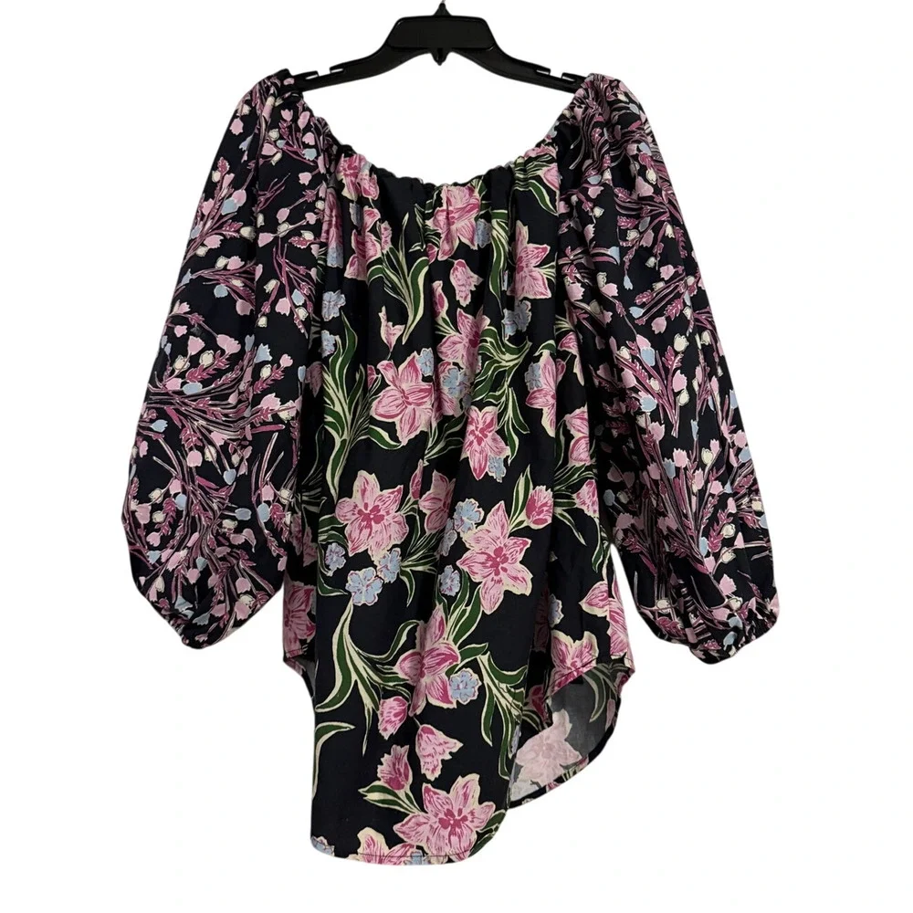 Free People Floral Off Shoulder Boho Peasant Blouse Hidden Pockets Size Small